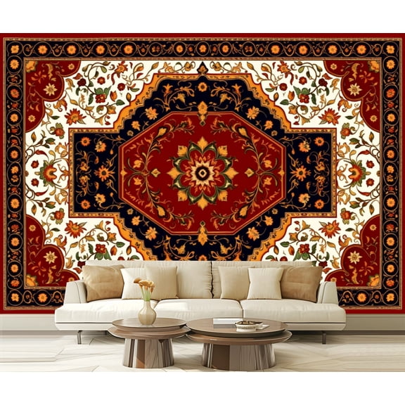 Wall Mural Peel and Stick Illustrated carpet original design tribal texture Self-Adhesive Wallpaper Removable Wall Decal Wall Sticker Home Decor for Living Room Bedroom 100"x144"