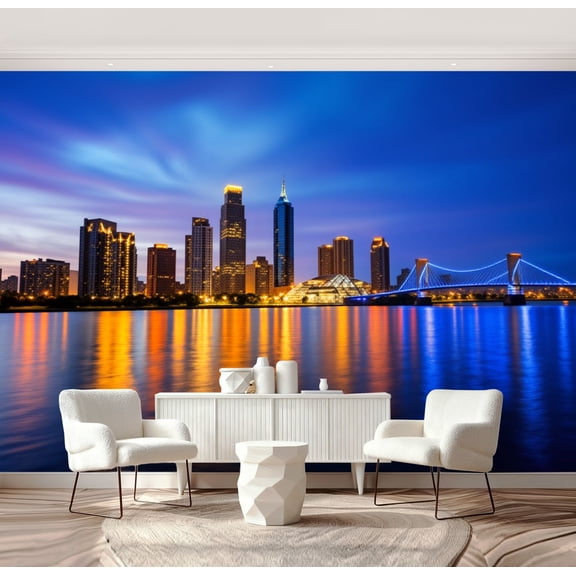 Wall Mural Peel and Stick Jacksonville Florida city skyline s River building Self-Adhesive Wallpaper Removable Wall Decal Wall Sticker Home Decor for Living Room Bedroom 69"x96"