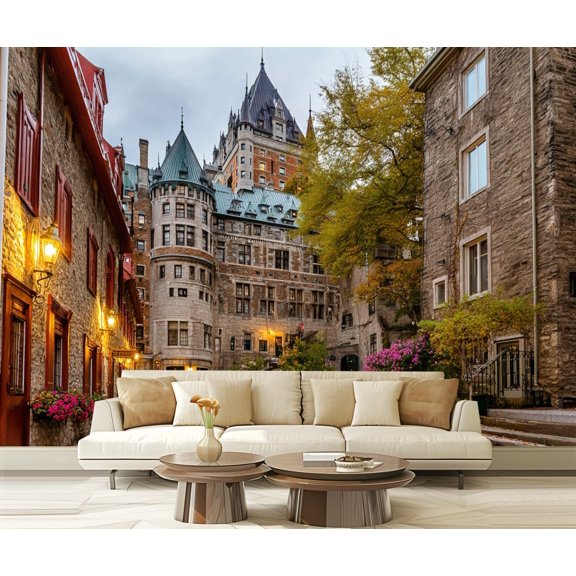 Wall Mural Peel and Stick Kleine straat van de Rue du Petit Champlain Old Quebec City Quebec Self-Adhesive Wallpaper Removable Wall Decal Wall Sticker Home Decor for Living Room Bedroom 100"x144"