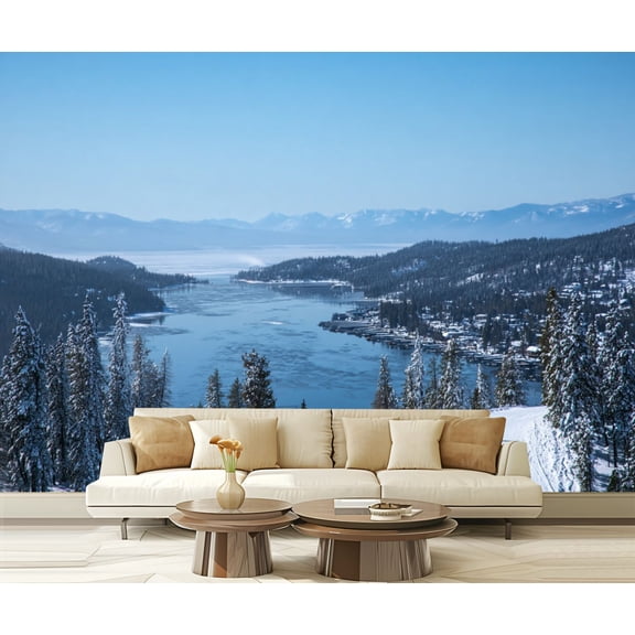 Wall Mural Peel and Stick Lake Pend Orielle View From Schweitzer Mountain Idaho Self-Adhesive Wallpaper Removable Wall Decal Wall Sticker Home Decor for Living Room Bedroom 100"x144"