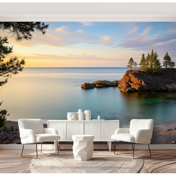 Wall Mural Peel and Stick Lake Superior Coast Presque Isle Park Michigan Self-Adhesive Wallpaper Removable Wall Decal Wall Sticker Home Decor for Living Room Bedroom 69"x96"