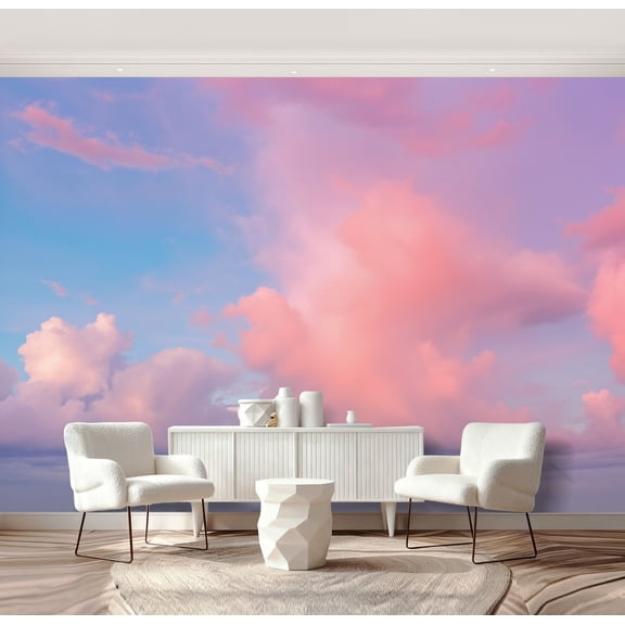 Wall Mural Peel and Stick Light pink clouds sunset blue sky Pastel colors clouds sunrise Self-Adhesive Wallpaper Removable Wall Decal Wall Sticker Home Decor for Living Room Bedroom 69"x96"