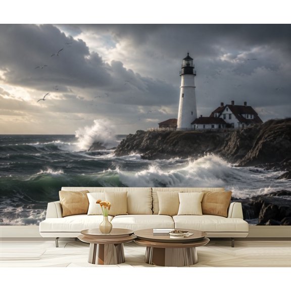 Wall Mural Peel and Stick Lighthouse Storm Michigan Wave Water Rough Lake Michigan Famous Self-Adhesive Wallpaper Removable Wall Decal Wall Sticker Home Decor for Living Room Bedroom 100"x144"