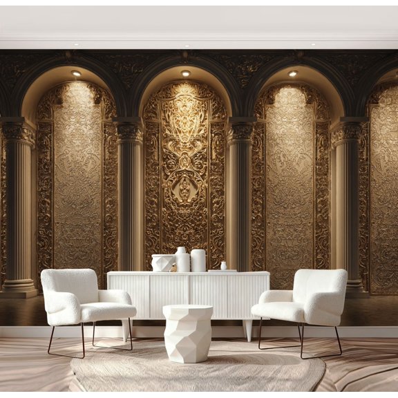 Wall Mural Peel and Stick Luxurious Baroque Style Decorative Wall Arched Columns Intricate Self-Adhesive Wallpaper Removable Wall Decal Wall Sticker Home Decor for Living Room Bedroom 69"x96"