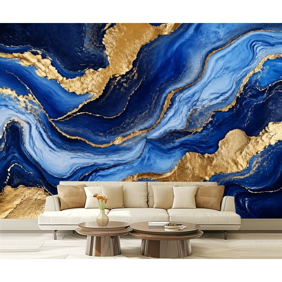 Wall Mural Peel and Stick Luxurious navy blue ink marble like abstract texture golden dust agate Self-Adhesive Wallpaper Removable Wall Decal Wall Sticker Home Decor for Living Room Bedroom 100"x144"