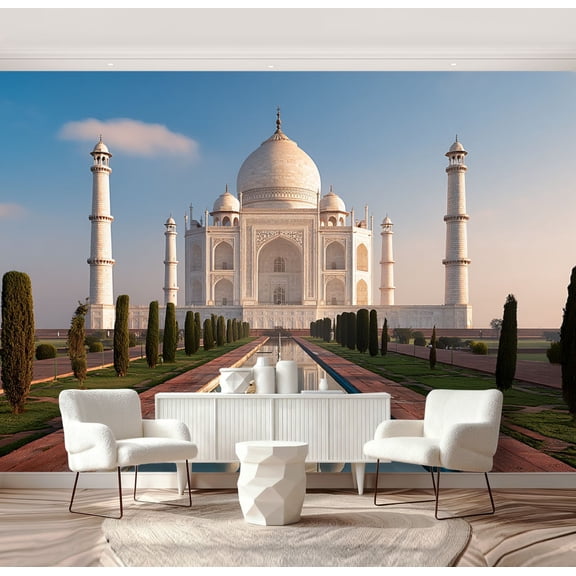 Wall Mural Peel and Stick Majestic View Taj Mahal Reflecting Pool Gardens Self-Adhesive Wallpaper Removable Wall Decal Wall Sticker Home Decor for Living Room Bedroom 69"x96"