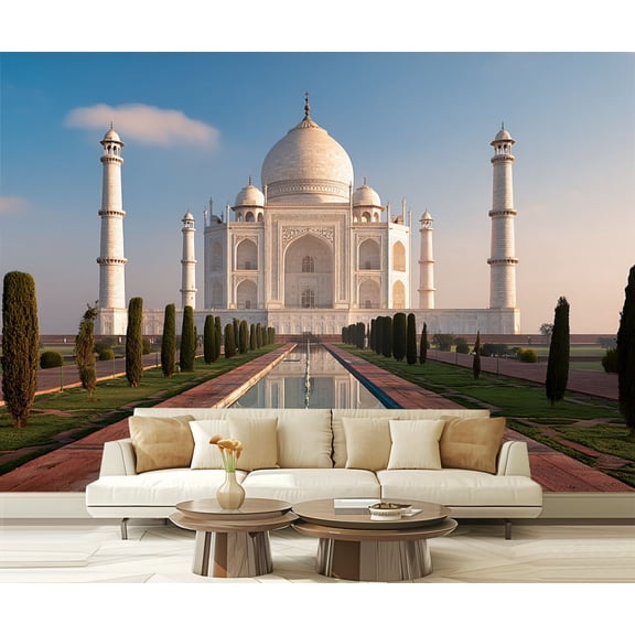 Wall Mural Peel and Stick Majestic View Taj Mahal Reflecting Pool Gardens Self-Adhesive Wallpaper Removable Wall Decal Wall Sticker Home Decor for Living Room Bedroom 100"x144"