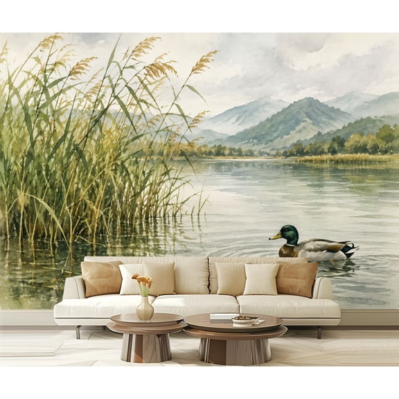 Wall Mural Peel and Stick Mallard Duck Farmhouse Brown Ducks Vintage Countryside Wildlife Rustic Self-Adhesive Wallpaper Removable Wall Decal Wall Sticker Home Decor for Living Room Bedroom 100"x144"