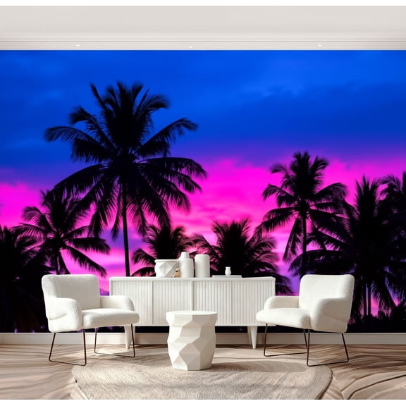 Wall Mural Peel and Stick Miami Beach South Beach sunset palm trees Florida Self-Adhesive Wallpaper Removable Wall Decal Wall Sticker Home Decor for Living Room Bedroom 69"x96"