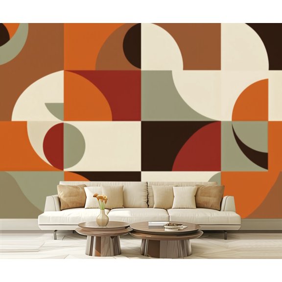 Wall Mural Peel and Stick Mid century geometric abstract simple shapes beautiful color palette Self-Adhesive Wallpaper Removable Wall Decal Wall Sticker Home Decor for Living Room Bedroom 100"x144"