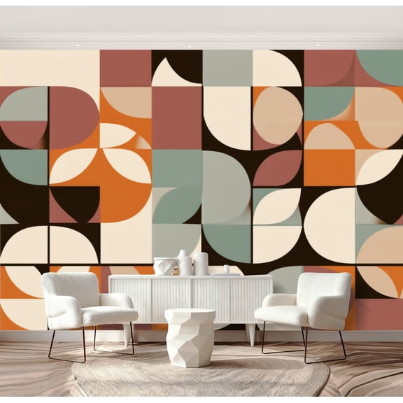 Wall Mural Peel and Stick Mid century geometric abstract simple shapes beautiful color palette Self-Adhesive Wallpaper Removable Wall Decal Wall Sticker Home Decor for Living Room Bedroom 69"x96"