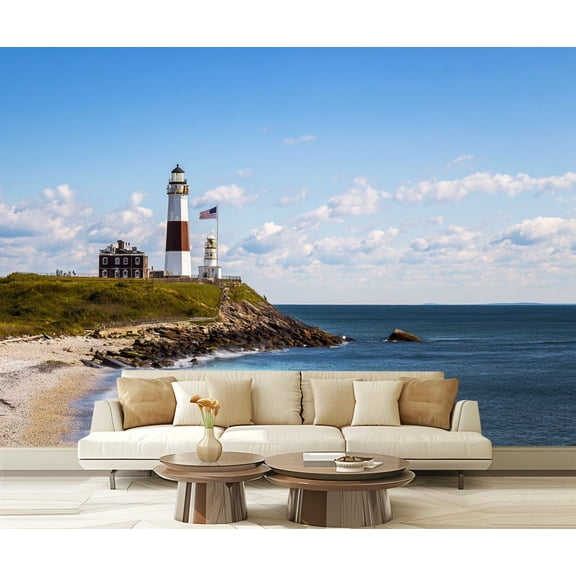 Wall Mural Peel and Stick Montauk Point Lighthouse Atlantic Ocean Self-Adhesive Wallpaper Removable Wall Decal Wall Sticker Home Decor for Living Room Bedroom 100"x144"