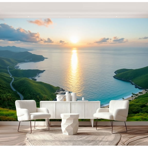 Wall Mural Peel and Stick Morning sunrise world famous popular snorkeling spot Hanauma bay Oahu Self-Adhesive Wallpaper Removable Wall Decal Wall Sticker Home Decor for Living Room Bedroom 69"x96"
