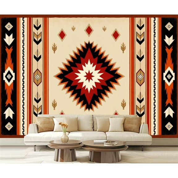 Wall Mural Peel and Stick Native american Southwest design Aztec Navajo design indian ornament Self-Adhesive Wallpaper Removable Wall Decal Wall Sticker Home Decor for Living Room Bedroom 100"x144"