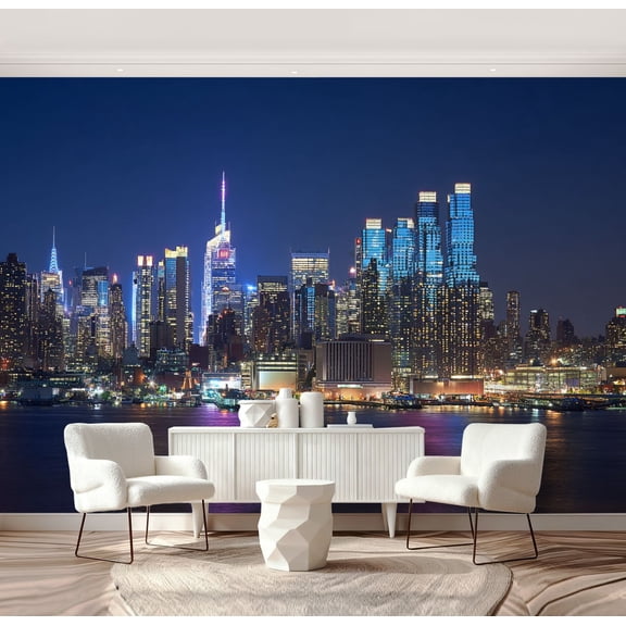 Wall Mural Peel and Stick Night New York reflective city lights Self-Adhesive Wallpaper Removable Wall Decal Wall Sticker Home Decor for Living Room Bedroom 69"x96"