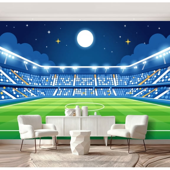 Wall Mural Peel and Stick Nighttime Soccer Stadium Full Moon Bright Lights Self-Adhesive Wallpaper Removable Wall Decal Wall Sticker Home Decor for Living Room Bedroom 69"x96"