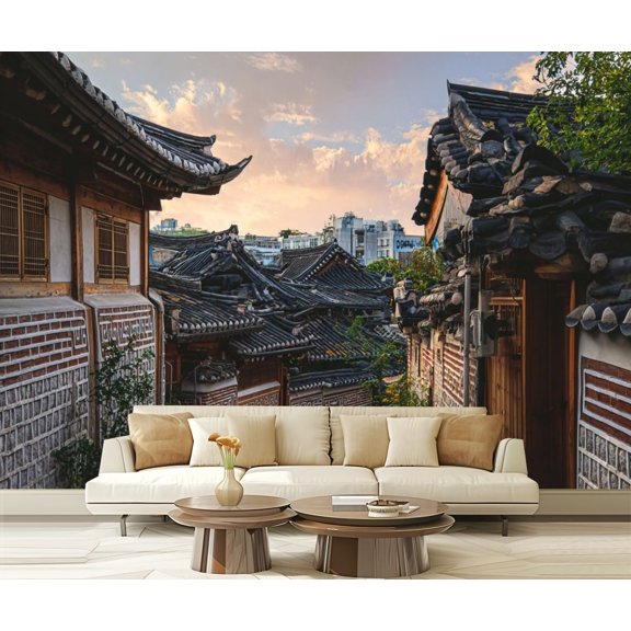 Wall Mural Peel and Stick Old Seoul buildings modern cityscape Self-Adhesive Wallpaper Removable Wall Decal Wall Sticker Home Decor for Living Room Bedroom 100"x144"