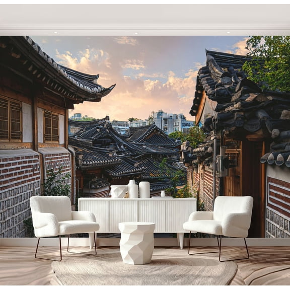 Wall Mural Peel and Stick Old Seoul buildings modern cityscape Self-Adhesive Wallpaper Removable Wall Decal Wall Sticker Home Decor for Living Room Bedroom 69"x96"