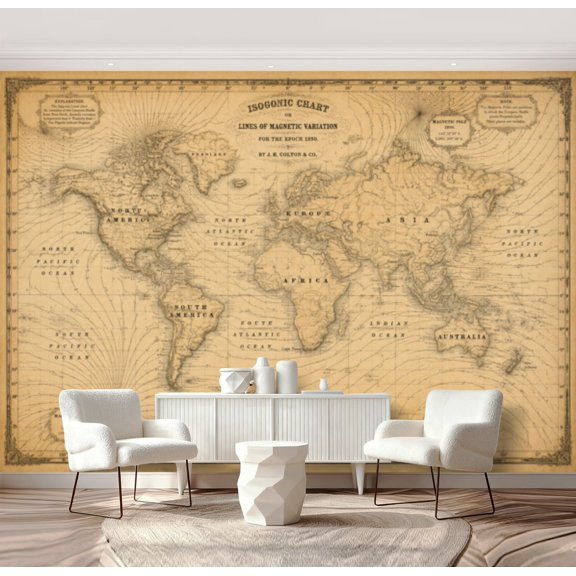 Wall Mural Peel and Stick Old hand drawn vintage world map Self-Adhesive Wallpaper Removable Wall Decal Wall Sticker Home Decor for Living Room Bedroom 69"x96"