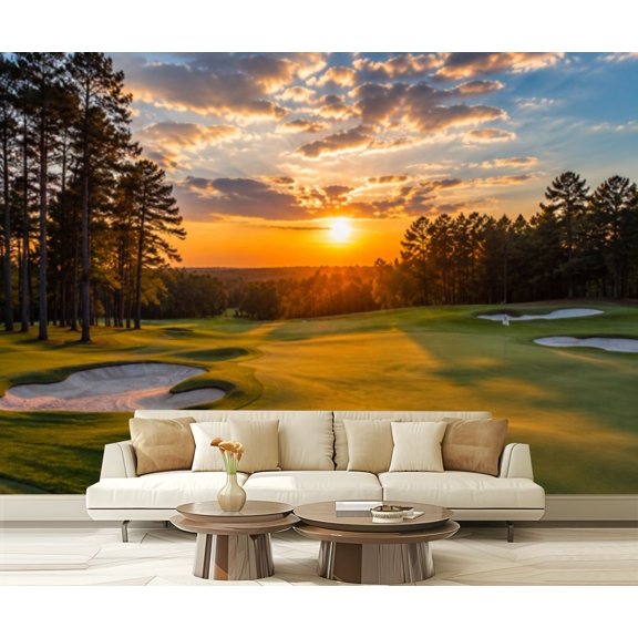 Wall Mural Peel and Stick Panorama course sand center Dramatic clouds sky sunset Self-Adhesive Wallpaper Removable Wall Decal Wall Sticker Home Decor for Living Room Bedroom 100"x144"