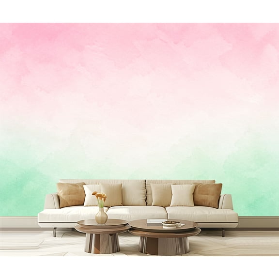 Wall Mural Peel and Stick Pastel Summer Springtime Ombre Pink Millennial Pale Mint Green Grunge Self-Adhesive Wallpaper Removable Wall Decal Wall Sticker Home Decor for Living Room Bedroom 100"x144"