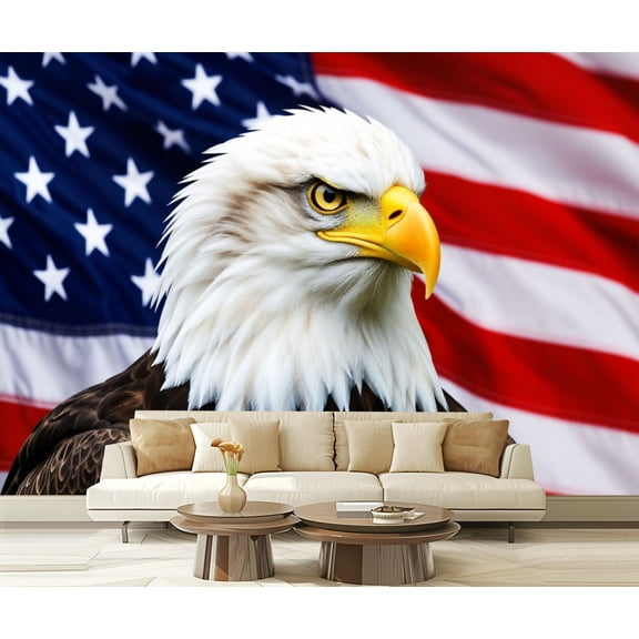 Wall Mural Peel and Stick Patriotic north american bald eagle american flag Self-Adhesive Wallpaper Removable Wall Decal Wall Sticker Home Decor for Living Room Bedroom 100"x144"