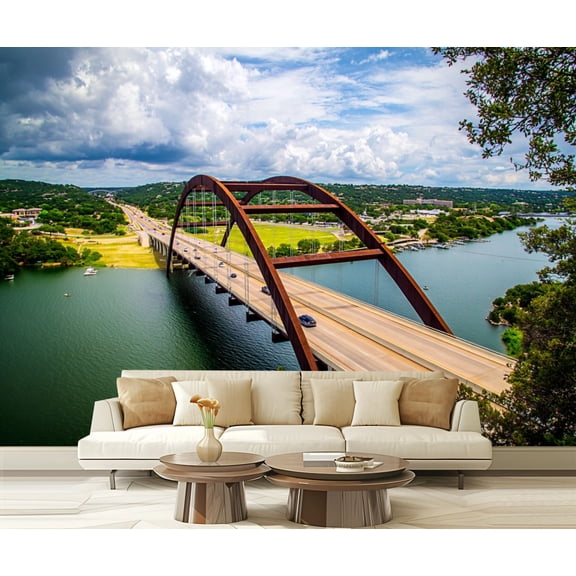 Wall Mural Peel and Stick Pennybacker Bridge Bridge September 2015 Capital Texas Self-Adhesive Wallpaper Removable Wall Decal Wall Sticker Home Decor for Living Room Bedroom 100"x144"
