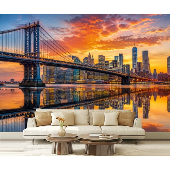 Wall Mural Peel and Stick Philadelphia Sunset Skyline Refection Self-Adhesive Wallpaper Removable Wall Decal Wall Sticker Home Decor for Living Room Bedroom 100"x144"