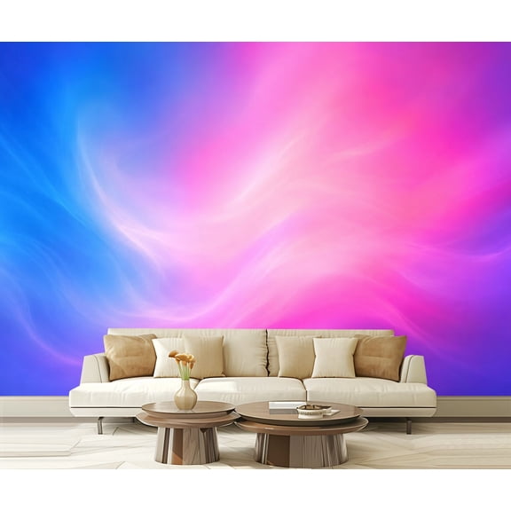 Wall Mural Peel and Stick Pink Blue Abstract Gradient Soft Flowing Light Waves Self-Adhesive Wallpaper Removable Wall Decal Wall Sticker Home Decor for Living Room Bedroom 100"x144"