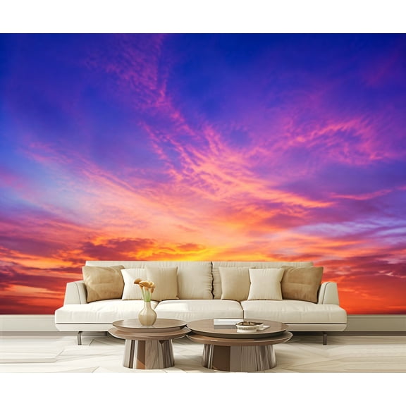 Wall Mural Peel and Stick Pink Colorful sky clouds evening Self-Adhesive Wallpaper Removable Wall Decal Wall Sticker Home Decor for Living Room Bedroom 100"x144"