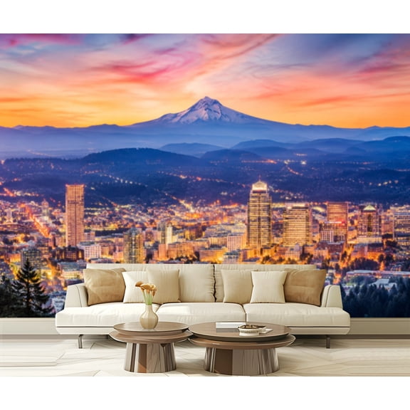 Wall Mural Peel and Stick Portland Oregon Skyline Self-Adhesive Wallpaper Removable Wall Decal Wall Sticker Home Decor for Living Room Bedroom 100"x144"