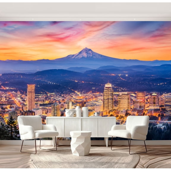 Wall Mural Peel and Stick Portland Oregon Skyline Self-Adhesive Wallpaper Removable Wall Decal Wall Sticker Home Decor for Living Room Bedroom 69"x96"
