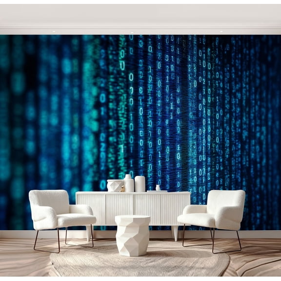 Wall Mural Peel and Stick Power big data binary code information bit computer monitor Self-Adhesive Wallpaper Removable Wall Decal Wall Sticker Home Decor for Living Room Bedroom 69"x96"