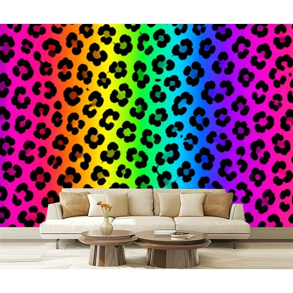 Wall Mural Peel and Stick Rainbow Leopard Print Vibrant Neon Colors Self-Adhesive Wallpaper Removable Wall Decal Wall Sticker Home Decor for Living Room Bedroom 100"x144"