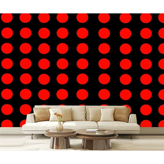 Wall Mural Peel and Stick Red Polka Dot Black Abstract Design Self-Adhesive Wallpaper Removable Wall Decal Wall Sticker Home Decor for Living Room Bedroom 100"x144"