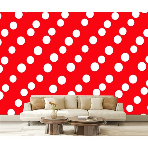 Wall Mural Peel and Stick Red Polka Dot White Circles Self-Adhesive Wallpaper Removable Wall Decal Wall Sticker Home Decor for Living Room Bedroom 100"x144"
