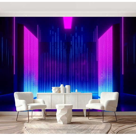 Wall Mural Peel and Stick Render blue violet neon abstract light night club Self-Adhesive Wallpaper Removable Wall Decal Wall Sticker Home Decor for Living Room Bedroom 69"x96"