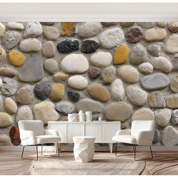 Wall Mural Peel and Stick Rock wall natural an rounded river stones Self-Adhesive Wallpaper Removable Wall Decal Wall Sticker Home Decor for Living Room Bedroom 69"x96"