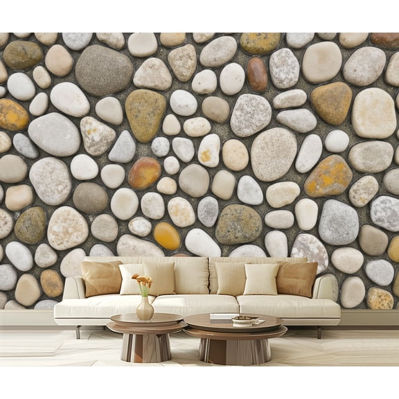 Wall Mural Peel and Stick Rock wall natural an rounded river stones Self-Adhesive Wallpaper Removable Wall Decal Wall Sticker Home Decor for Living Room Bedroom 100"x144"