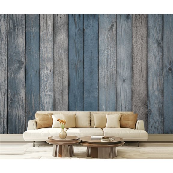 Wall Mural Peel and Stick Rustic Old Blue Black Fence Boards Abstract Self-Adhesive Wallpaper Removable Wall Decal Wall Sticker Home Decor for Living Room Bedroom 100"x144"