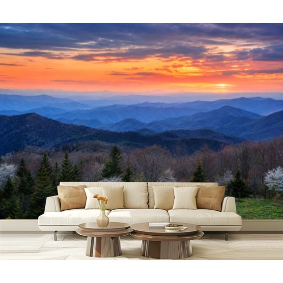 Wall Mural Peel and Stick Scenic Blue Ridge Parkway Appalachians Smoky Mountains Spring Self-Adhesive Wallpaper Removable Wall Decal Wall Sticker Home Decor for Living Room Bedroom 100"x144"
