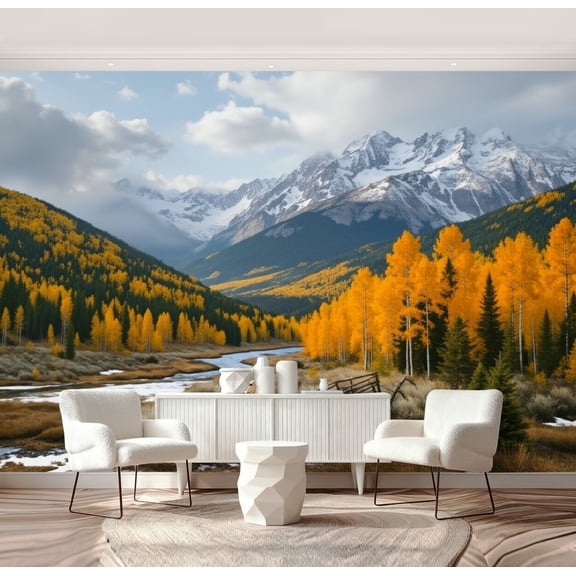 Wall Mural Peel and Stick Scenic Mountains Divide North Landscape Scenery Snow Nature Self-Adhesive Wallpaper Removable Wall Decal Wall Sticker Home Decor for Living Room Bedroom 69"x96"