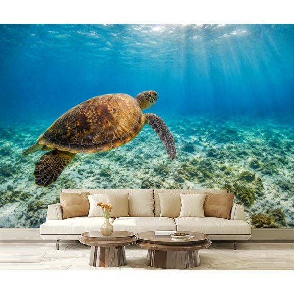 Wall Mural Peel and Stick Sea turtle swimming waters Self-Adhesive Wallpaper Removable Wall Decal Wall Sticker Home Decor for Living Room Bedroom 100"x144"
