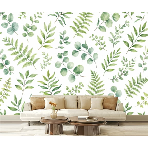 Wall Mural Peel and Stick Seamless Eucalyptus palm fern different tree foliage natural branches Self-Adhesive Wallpaper Removable Wall Decal Wall Sticker Home Decor for Living Room Bedroom 100"x144"