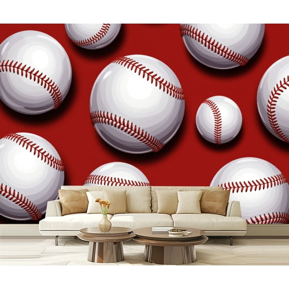 Wall Mural Peel and Stick Seamless baseball softball ball graphics Ideal for packaging fabric Self-Adhesive Wallpaper Removable Wall Decal Wall Sticker Home Decor for Living Room Bedroom 100"x144"