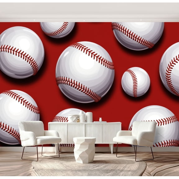 Wall Mural Peel and Stick Seamless baseball softball ball graphics Ideal for packaging fabric Self-Adhesive Wallpaper Removable Wall Decal Wall Sticker Home Decor for Living Room Bedroom 69"x96"