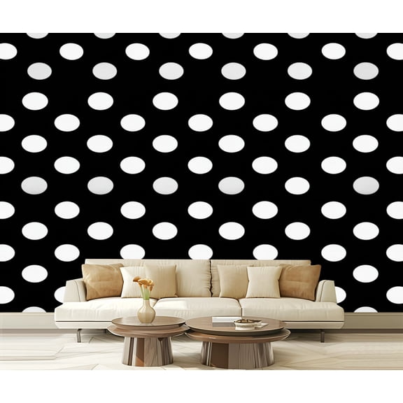 Wall Mural Peel and Stick Seamless black polka dots white Self-Adhesive Wallpaper Removable Wall Decal Wall Sticker Home Decor for Living Room Bedroom 100"x144"