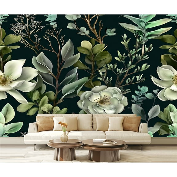 Wall Mural Peel and Stick Seamless eucalyptus magnolia fern leaves succulents Self-Adhesive Wallpaper Removable Wall Decal Wall Sticker Home Decor for Living Room Bedroom 100"x144"