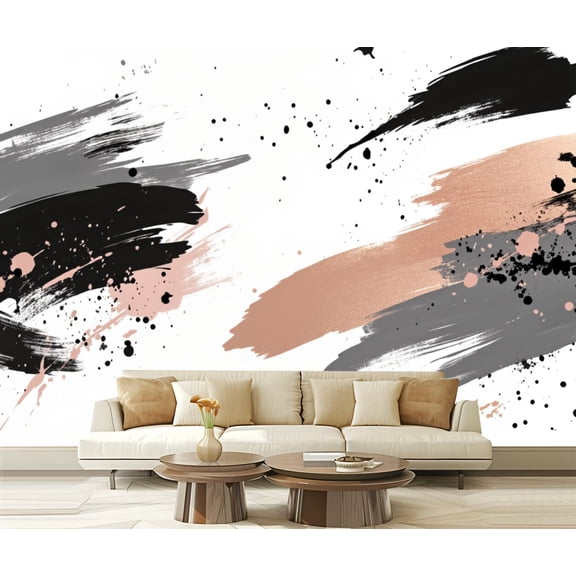 Wall Mural Peel and Stick Seamless grunge brush strokes pastel gold rose pink grey black white Self-Adhesive Wallpaper Removable Wall Decal Wall Sticker Home Decor for Living Room Bedroom 100"x144"