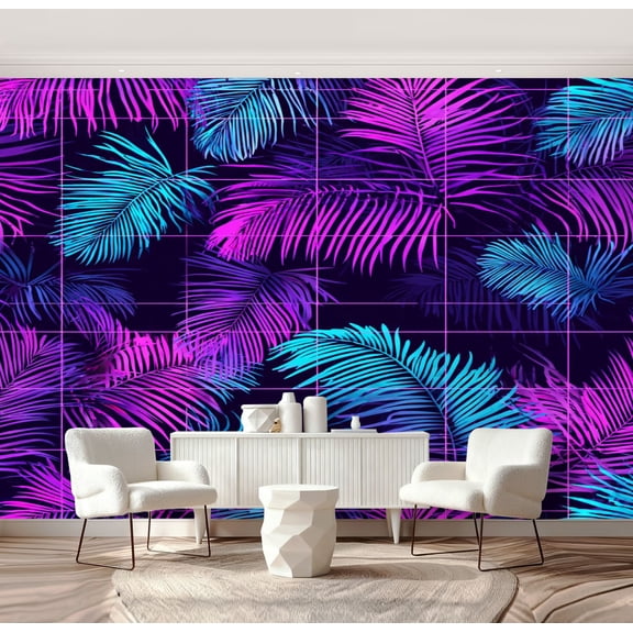 Wall Mural Peel and Stick Seamless palm leaves Tropical design Futuristic Self-Adhesive Wallpaper Removable Wall Decal Wall Sticker Home Decor for Living Room Bedroom 69"x96"